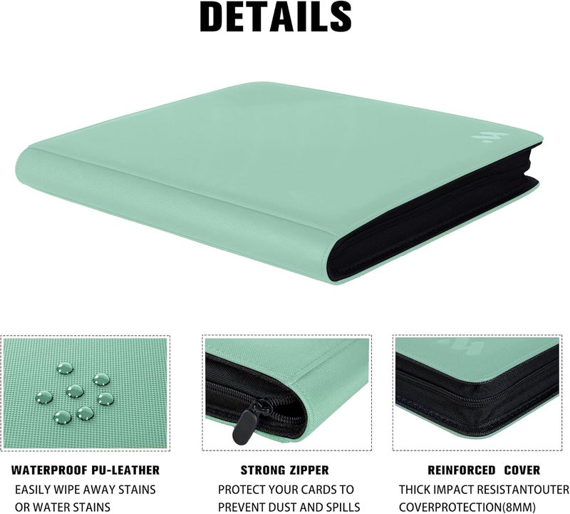 MORABTO Premium 1000+ Pockets Card Binder,16 Pockets Trading Card Binder Ringless Side Loading Trading Card Album Folder for TCG - Light Green - Image 5